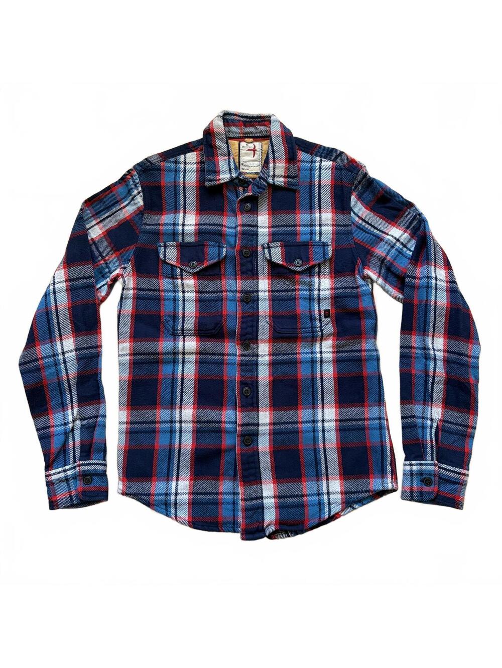 Relwen Brushed Flannel Blanket Shirt Button Plaid Tartan Blue Red Men's Small